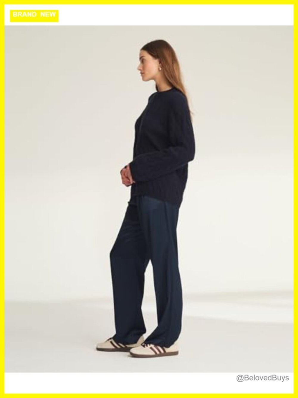 100% Cashmere Cable Oversized Crewneck Sweater Pullover